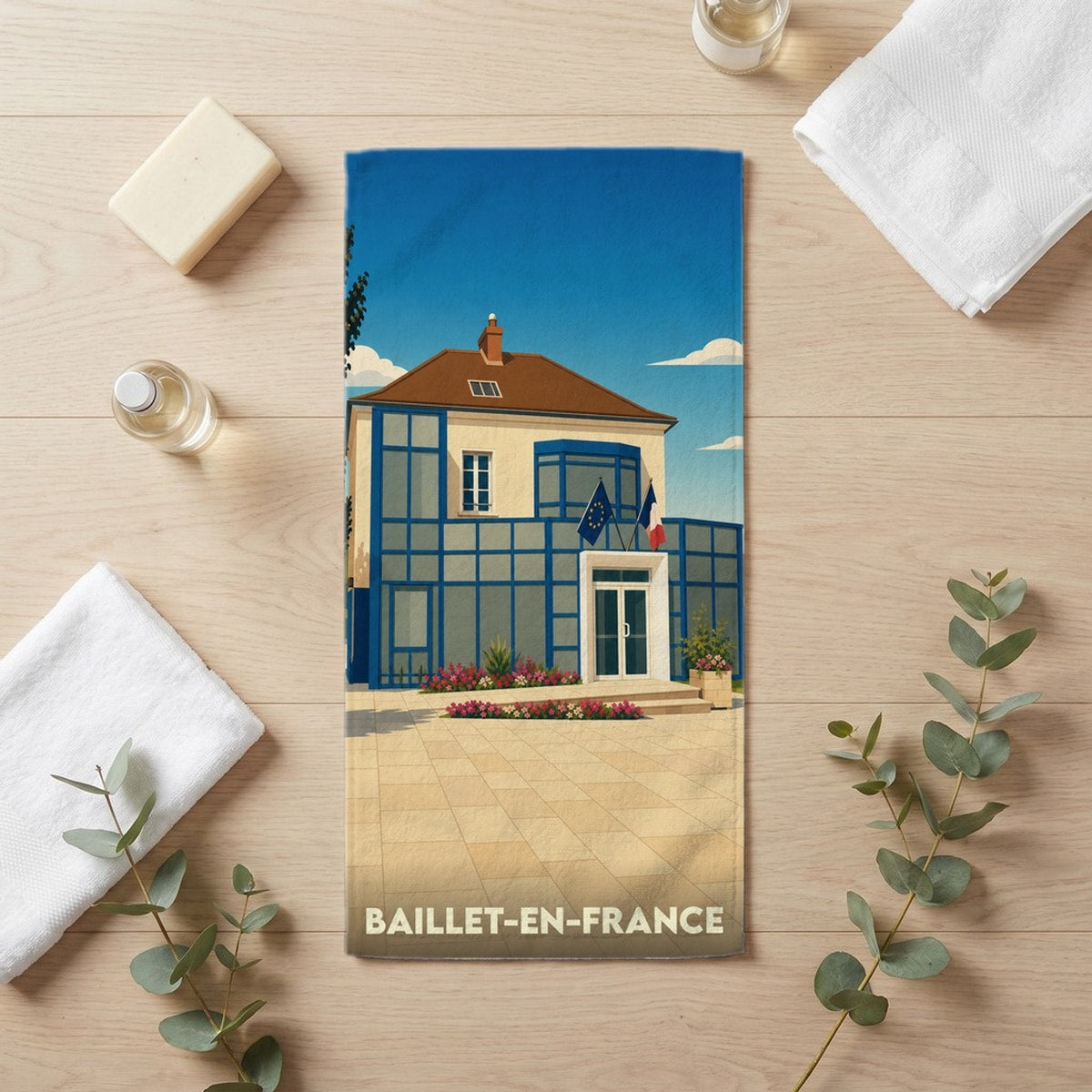 Serviette de bain 30 cm x 60 cm souvenir de Baillet-en-France