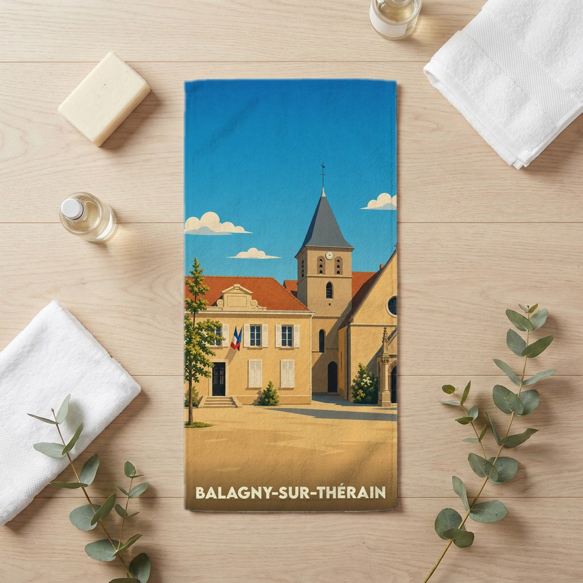 Serviette de bain 30 cm x 60 cm souvenir de Balagny-sur-Thérain