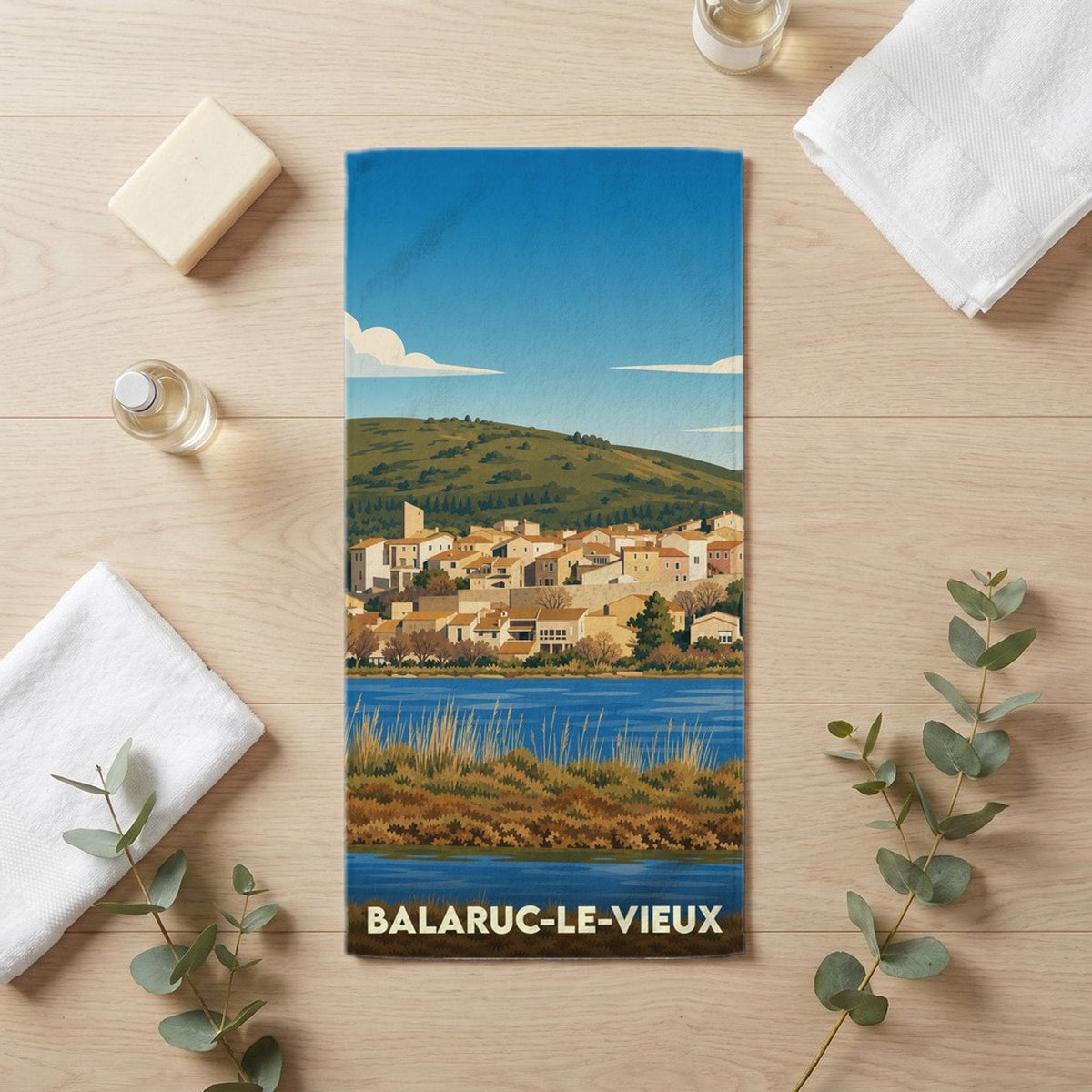 Serviette de bain 30 cm x 60 cm souvenir de Balaruc-le-Vieux