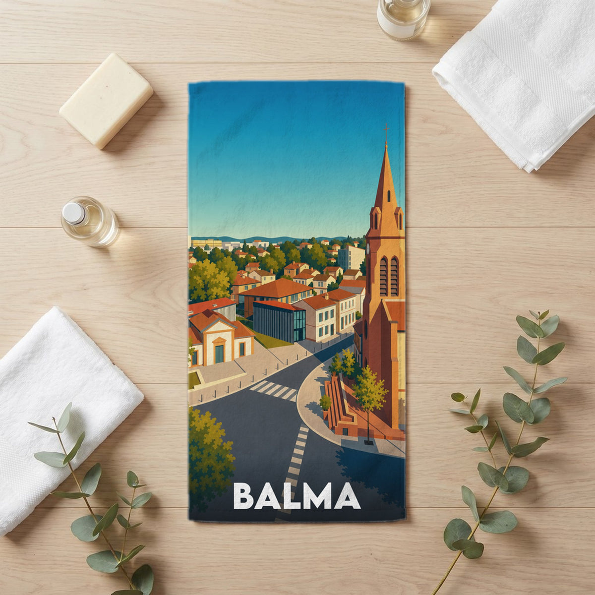 Serviette de bain 30 cm x 60 cm souvenir de Balma