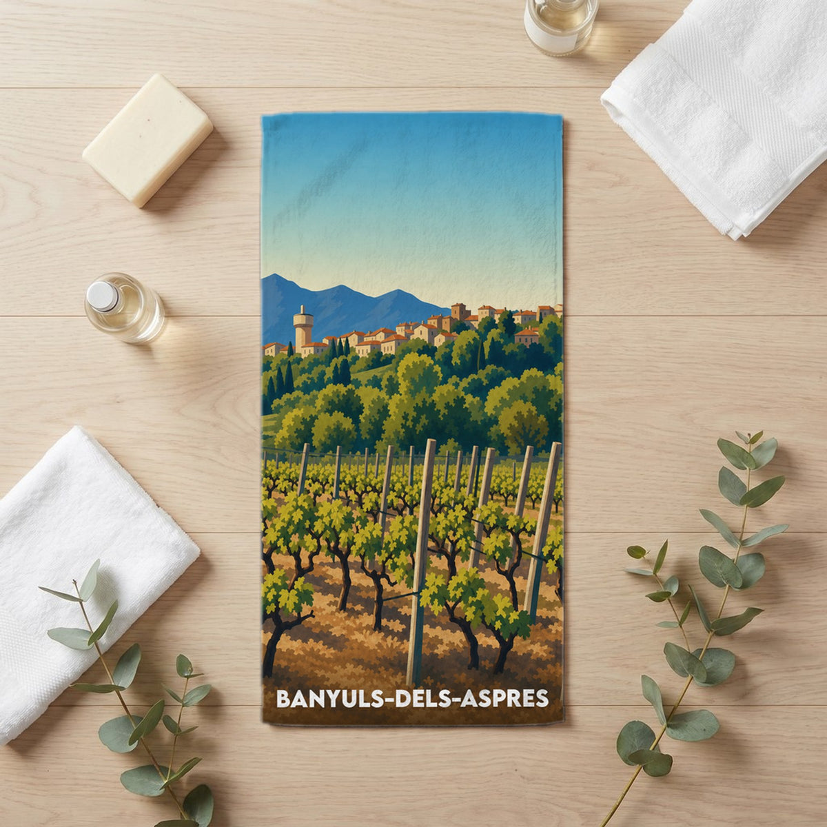 Serviette de bain 30 cm x 60 cm souvenir de Banyuls-dels-Aspres