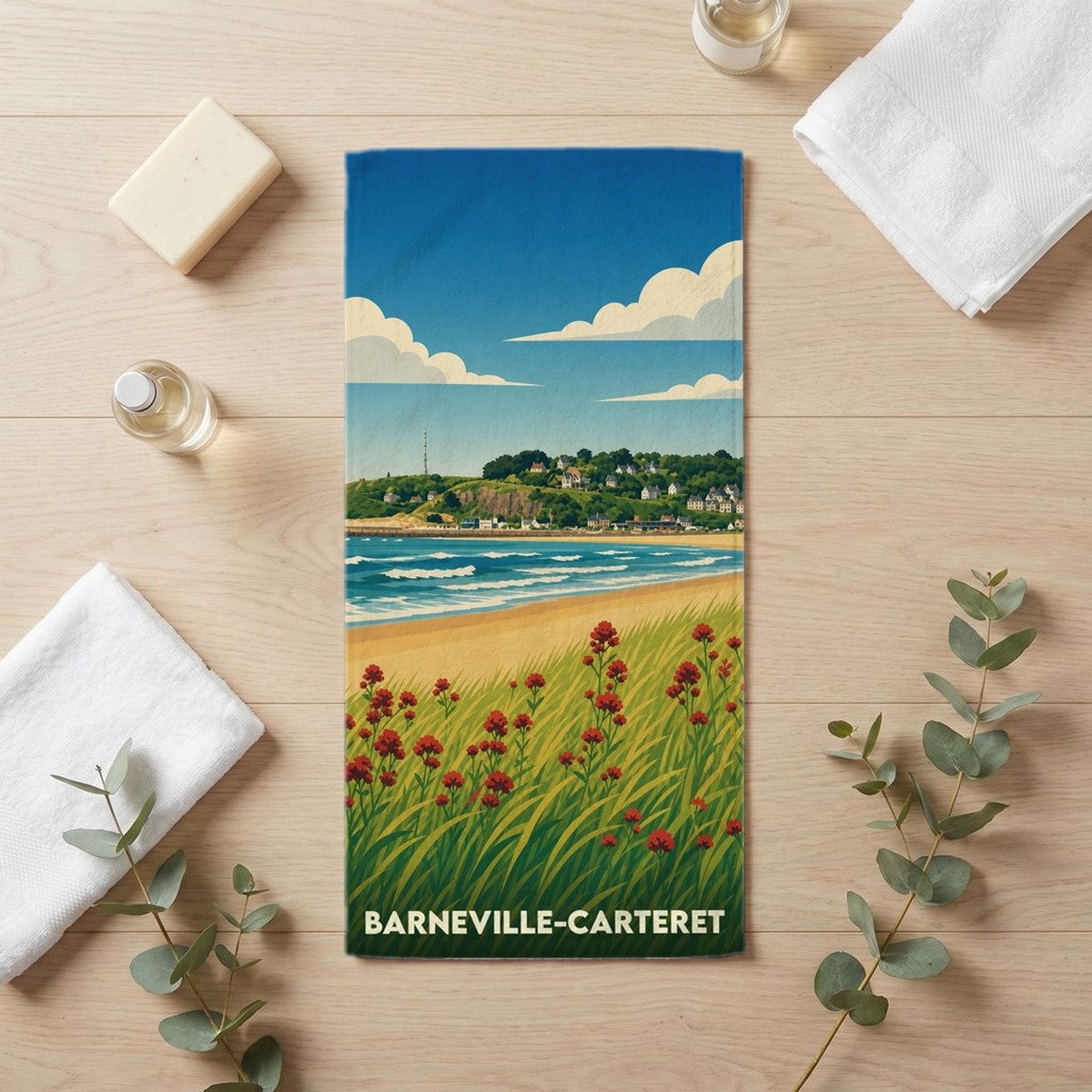 Serviette de bain 30 cm x 60 cm souvenir de Barneville-Carteret