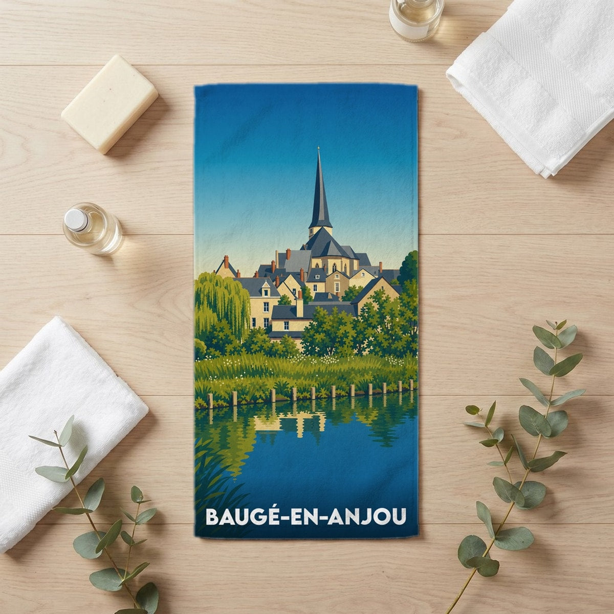 Serviette de bain 30 cm x 60 cm souvenir de Baugé-en-Anjou