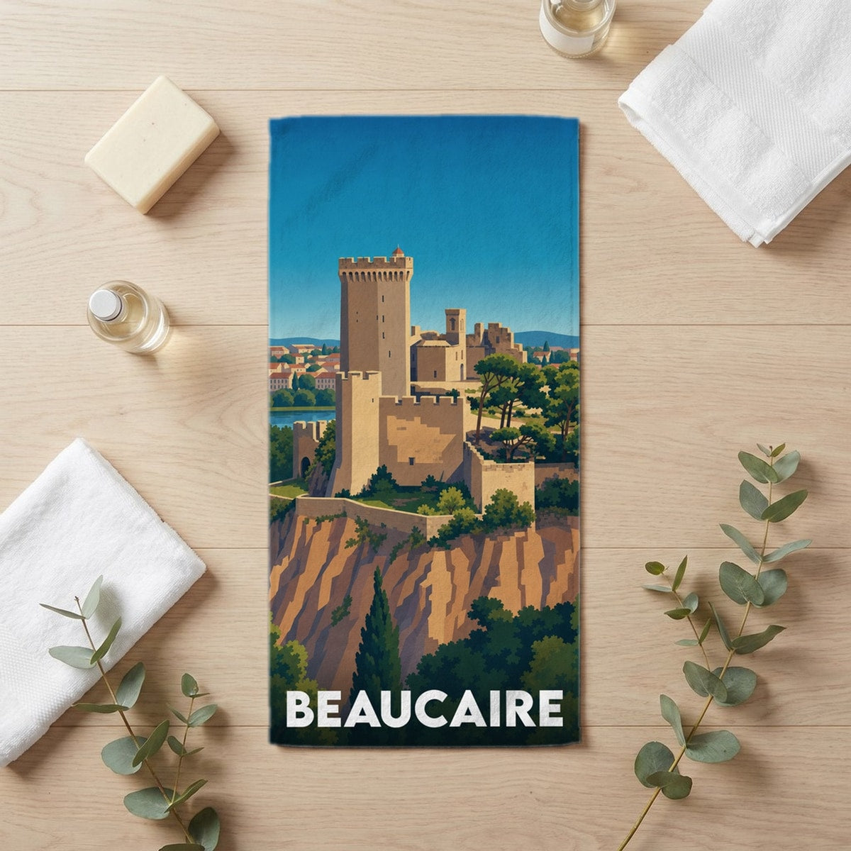 Serviette de bain 30 cm x 60 cm souvenir de Beaucaire