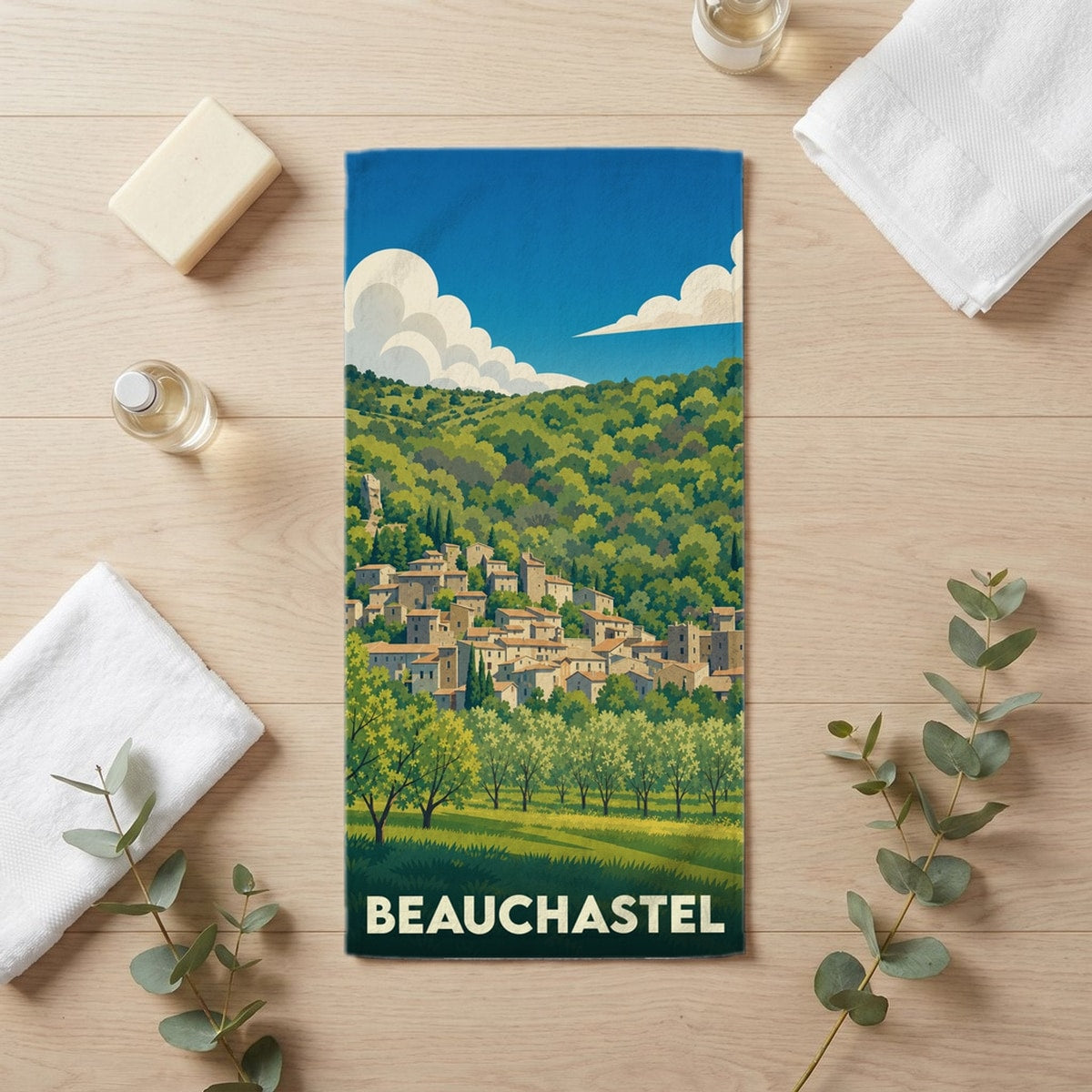 Serviette de bain 30 cm x 60 cm souvenir de Beauchastel