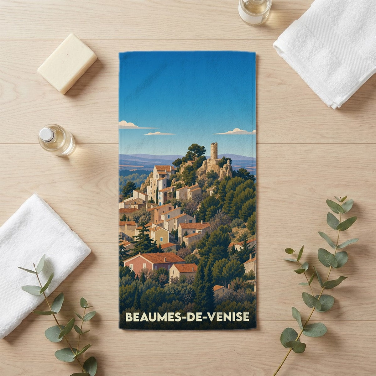 Serviette de bain 30 cm x 60 cm souvenir de Beaumes-de-Venise