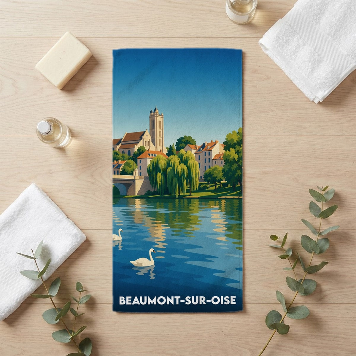Serviette de bain 30 cm x 60 cm souvenir de Beaumont-sur-Oise