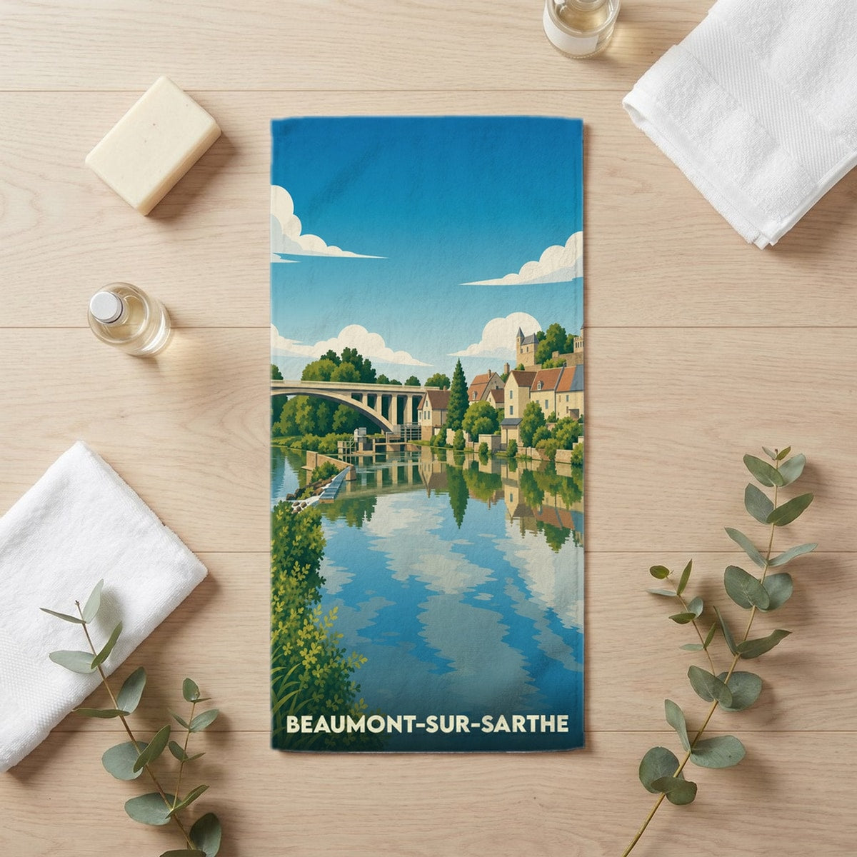 Serviette de bain 30 cm x 60 cm souvenir de Beaumont-sur-Sarthe