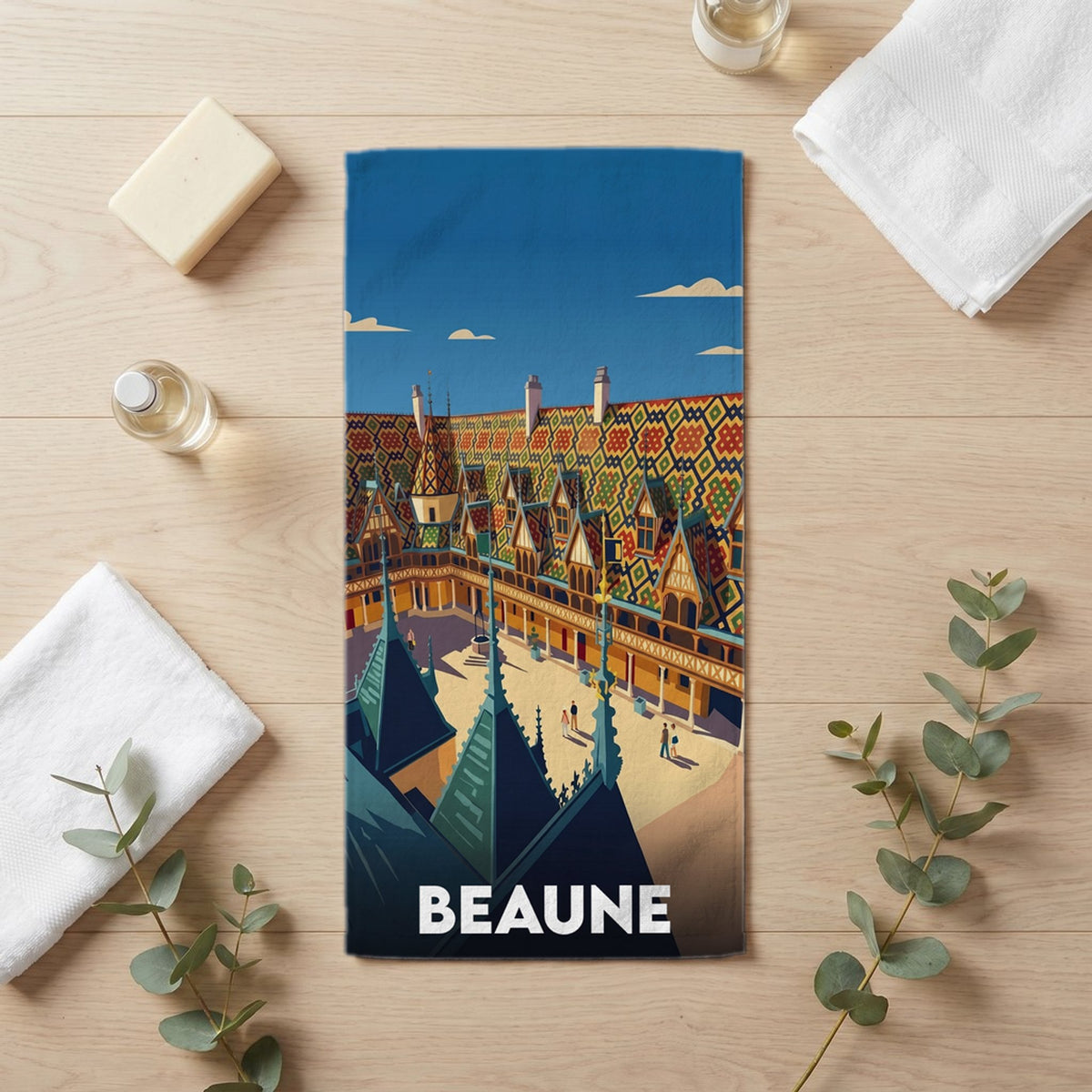 Serviette de bain 30 cm x 60 cm souvenir de Beaune