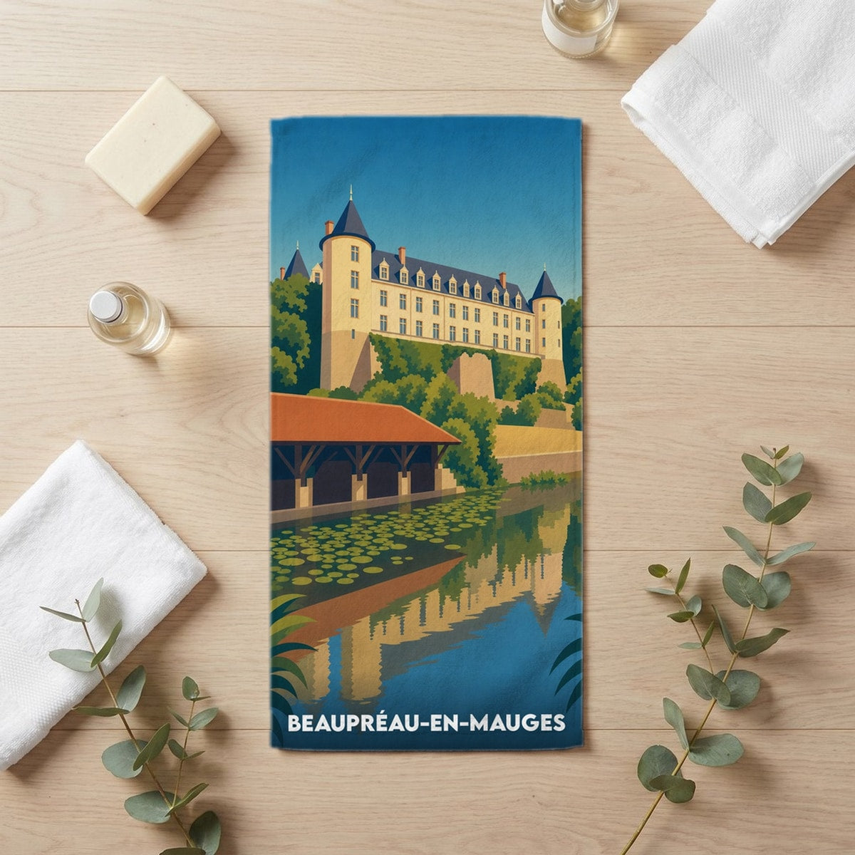 Serviette de bain 30 cm x 60 cm souvenir de Beaupréau-en-Mauges