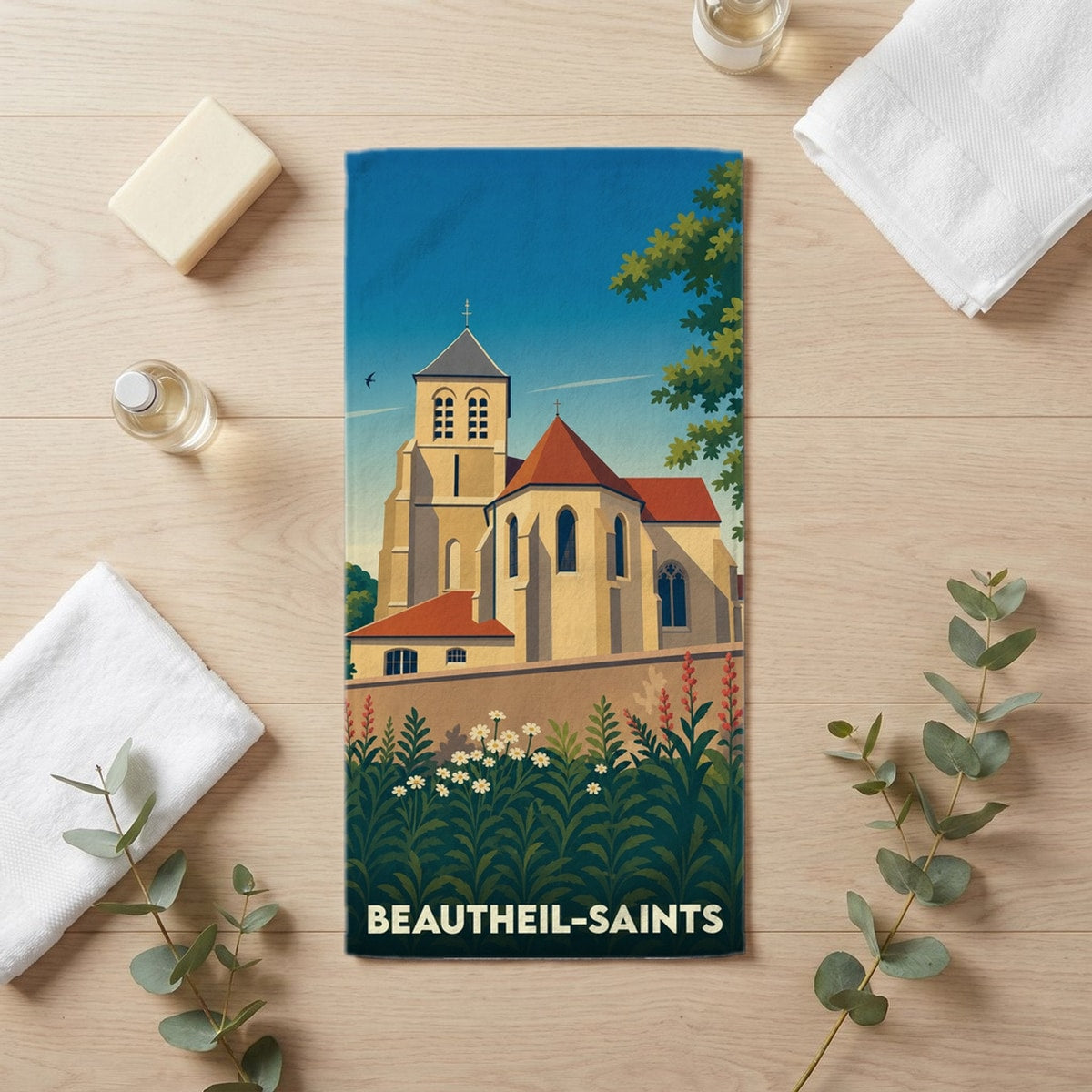 Serviette de bain 30 cm x 60 cm souvenir de Beautheil-Saints