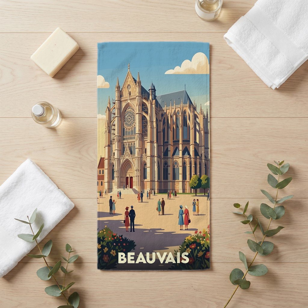 Serviette de bain 30 cm x 60 cm souvenir de Beauvais