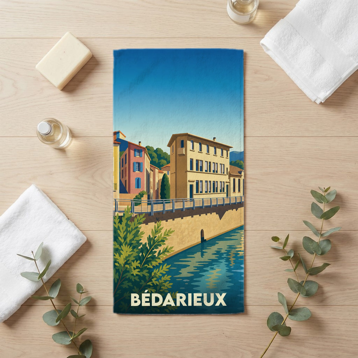 Serviette de bain 30 cm x 60 cm souvenir de Bédarieux