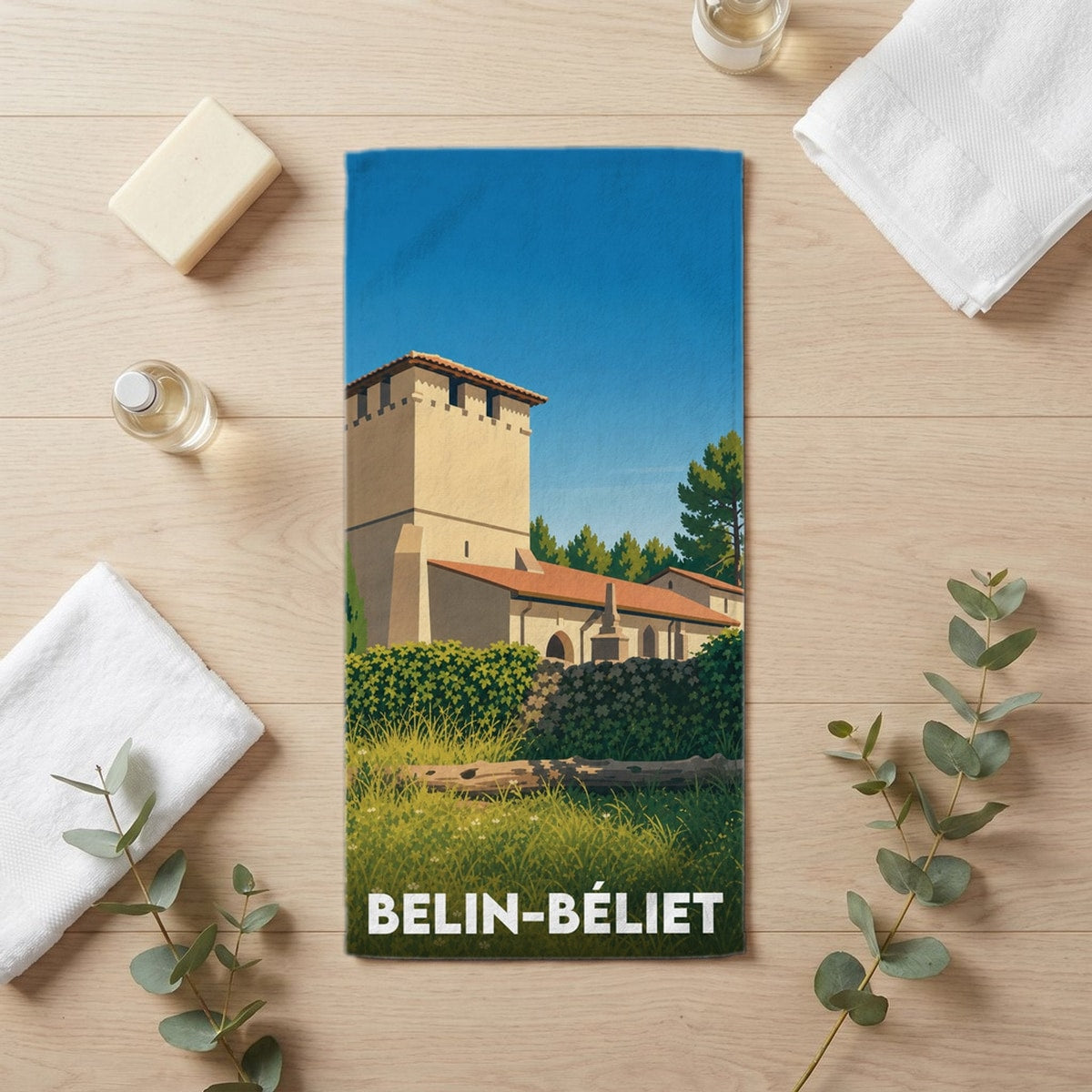 Serviette de bain 30 cm x 60 cm souvenir de Belin-Béliet