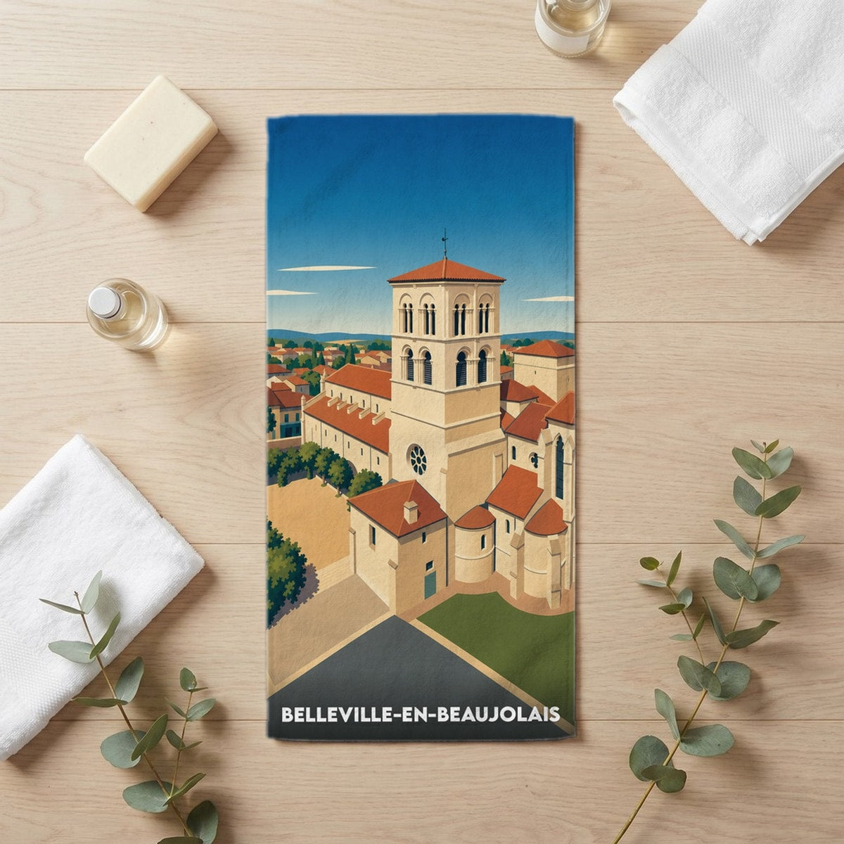 Serviette de bain 30 cm x 60 cm souvenir de Belleville-en-Beaujolais