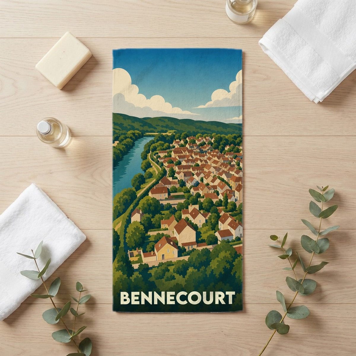 Serviette de bain 30 cm x 60 cm souvenir de Bennecourt