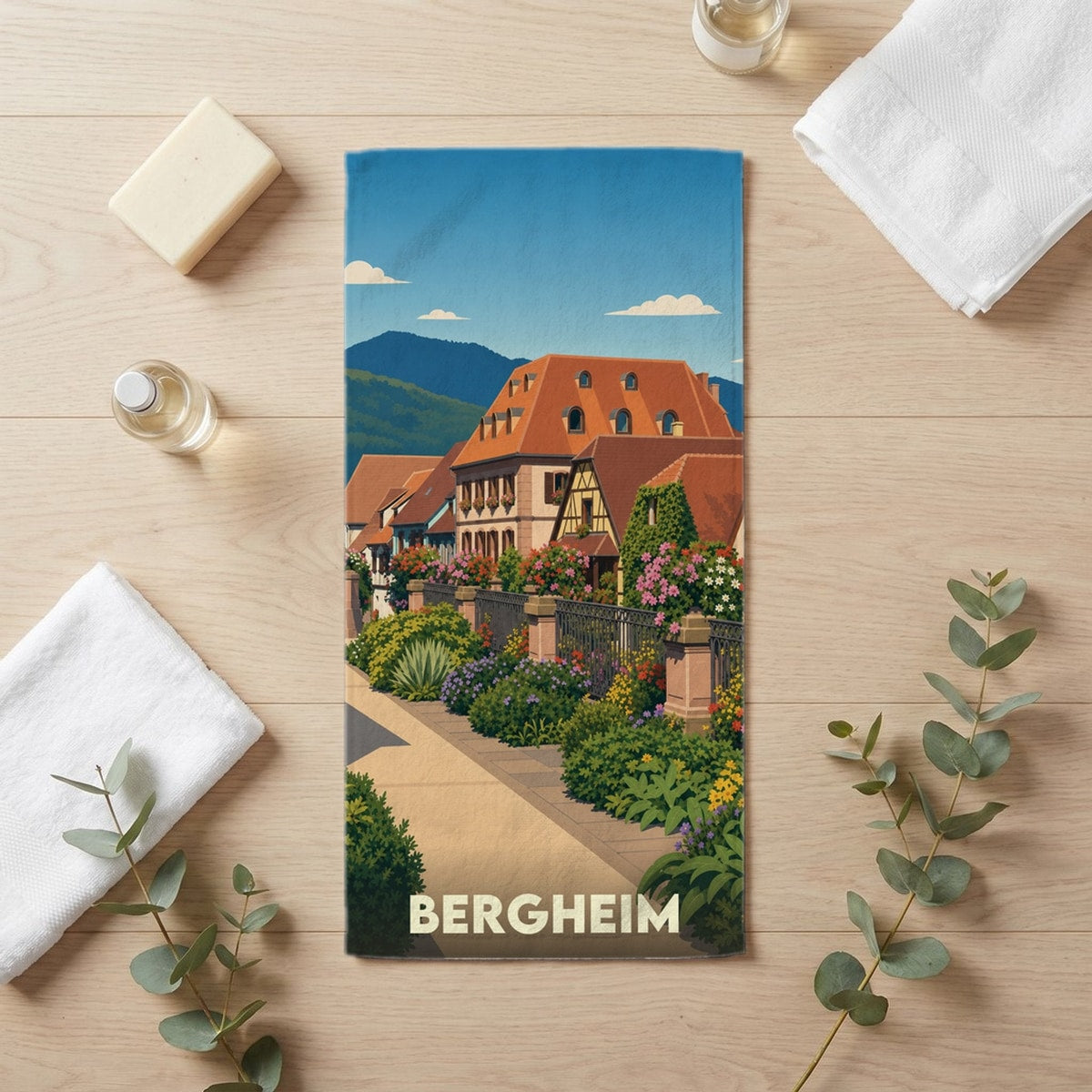 Serviette de bain 30 cm x 60 cm souvenir de Bergheim