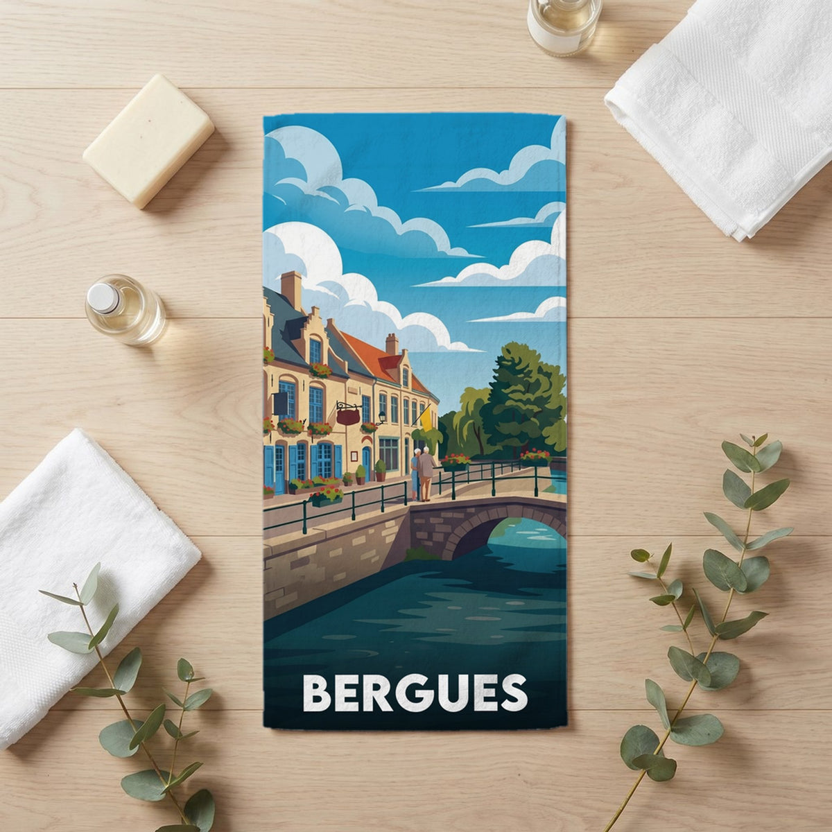 Serviette de bain 30 cm x 60 cm souvenir de Bergues