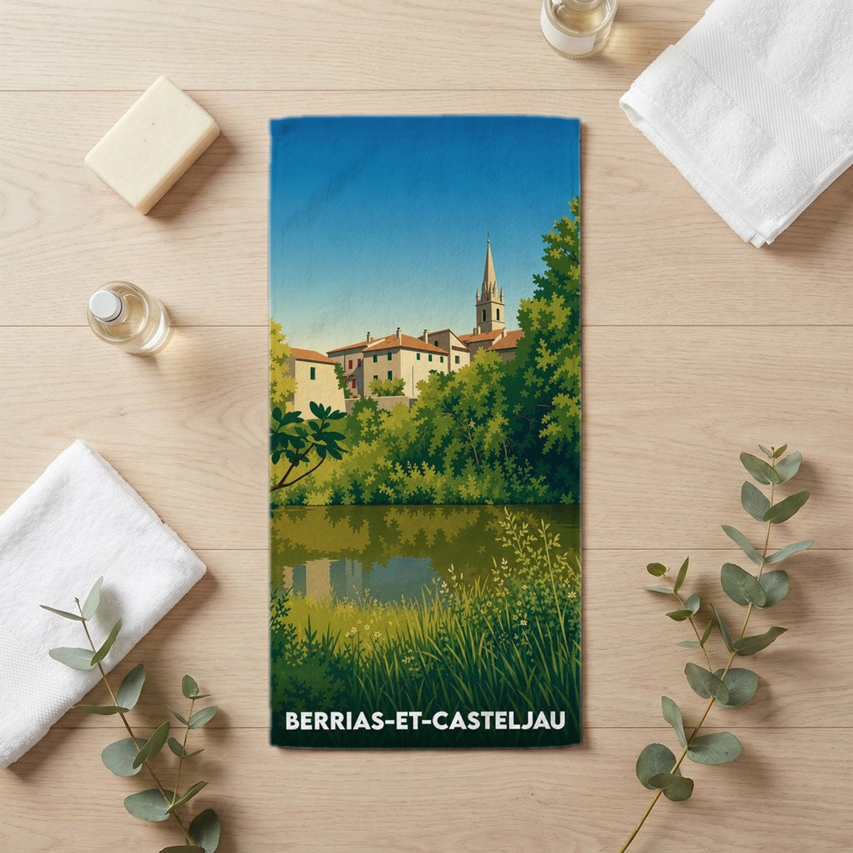 Serviette de bain 30 cm x 60 cm souvenir de Berrias-et-Casteljau
