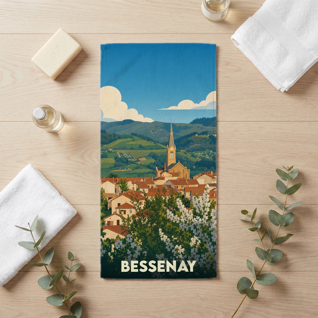 Serviette de bain 30 cm x 60 cm souvenir de Bessenay
