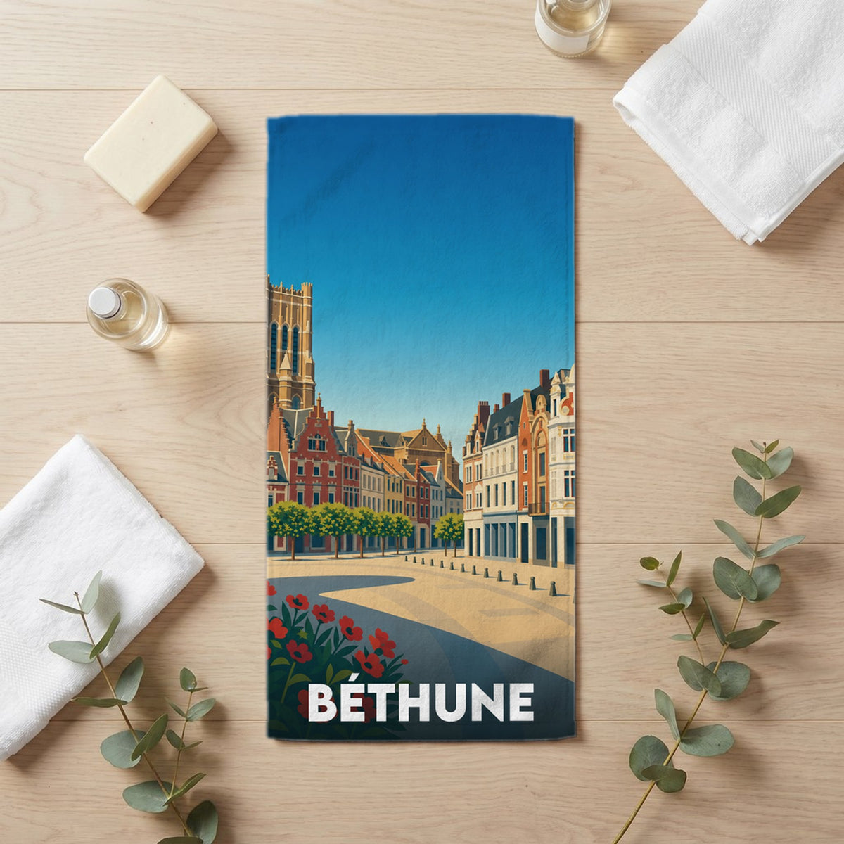 Serviette de bain 30 cm x 60 cm souvenir de Béthune