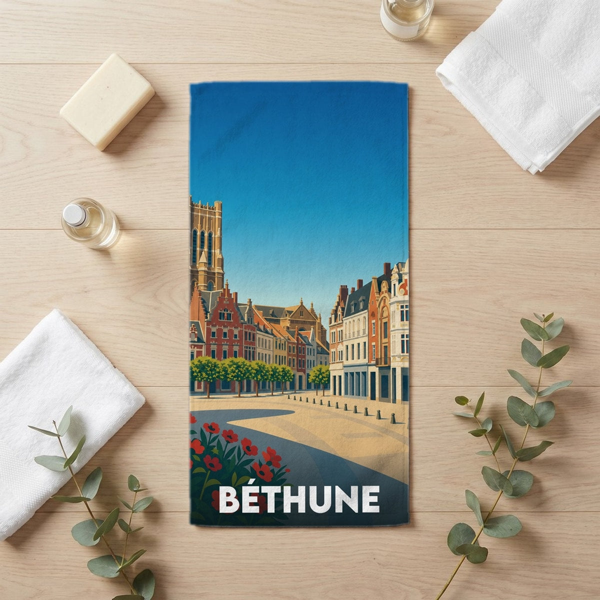 Serviette de bain 30 cm x 60 cm souvenir de Béthune