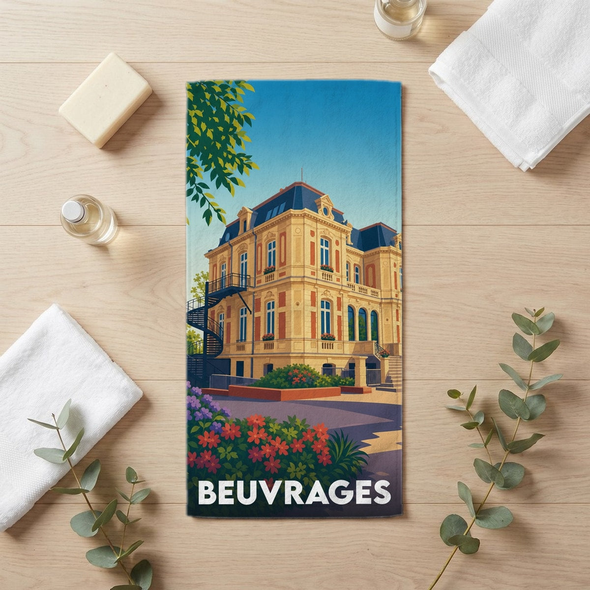 Serviette de bain 30 cm x 60 cm souvenir de Beuvrages