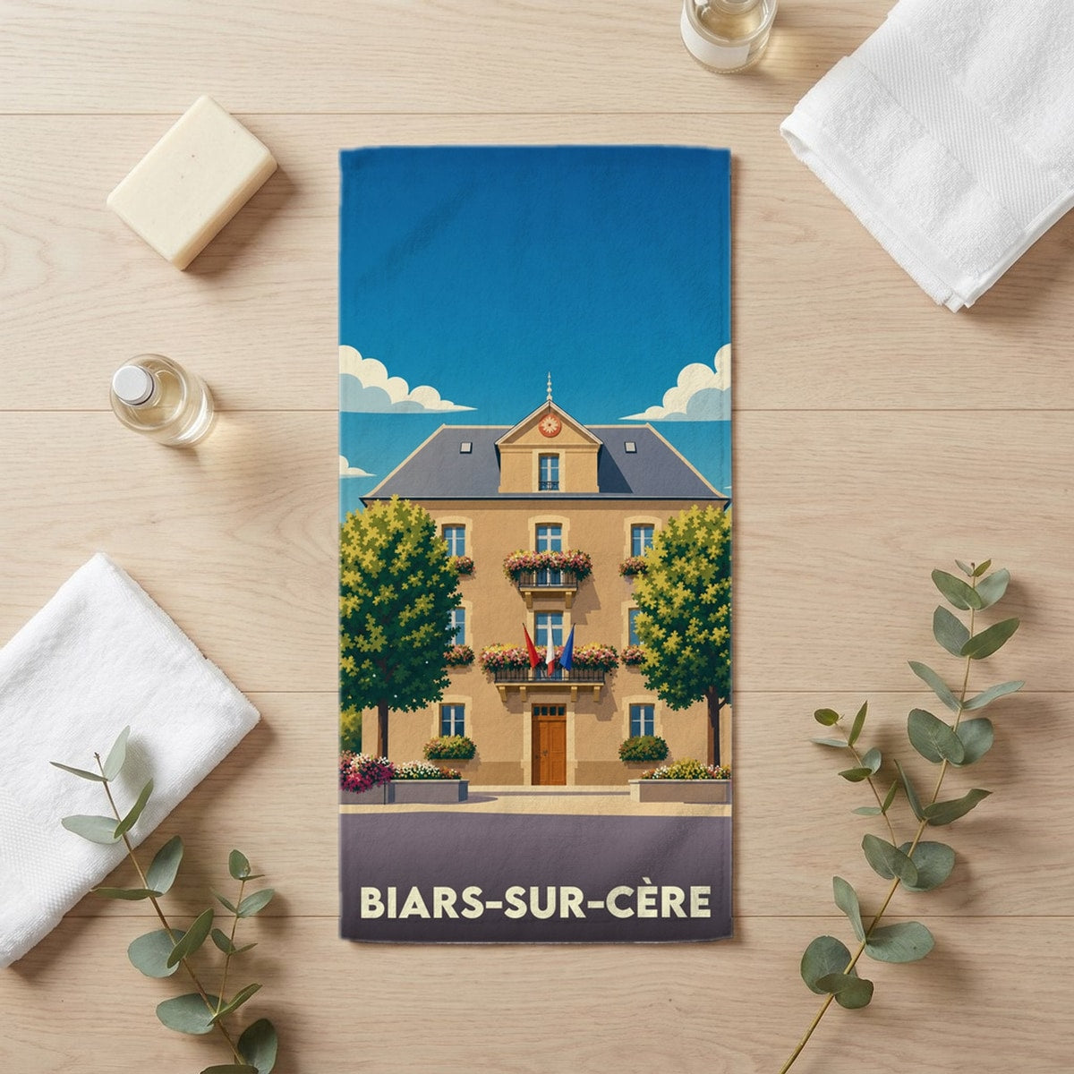 Serviette de bain 30 cm x 60 cm souvenir de Biars-sur-Cère