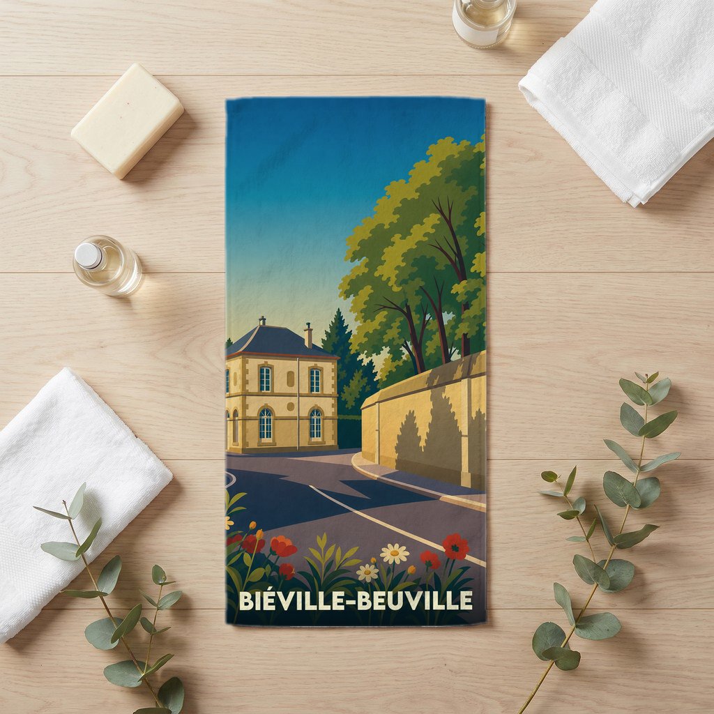 Serviette de bain 30 cm x 60 cm souvenir de Biéville-Beuville