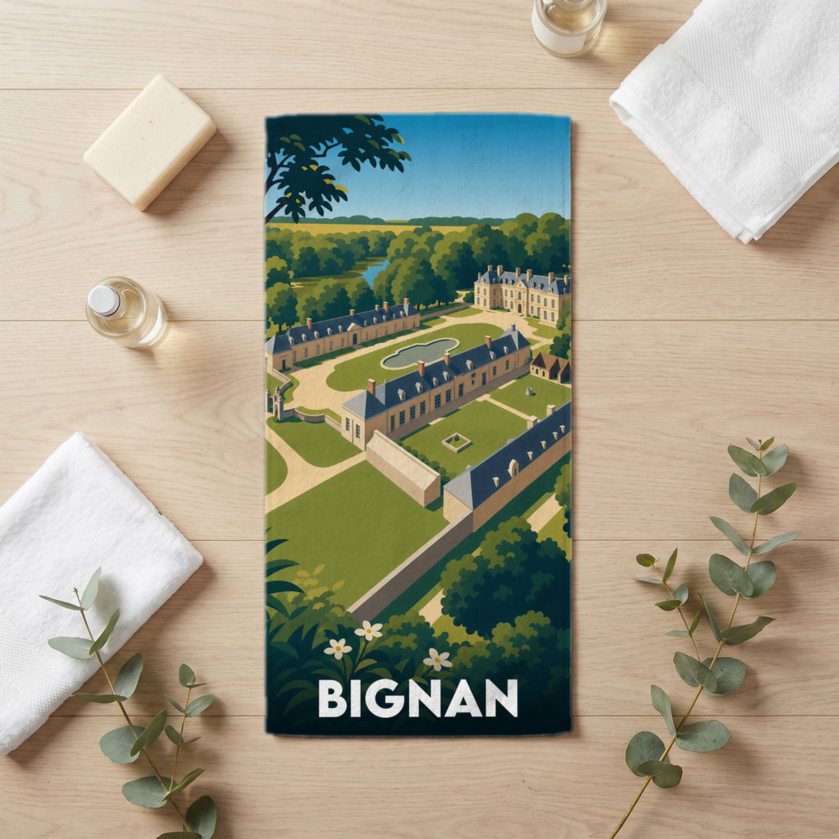 Serviette de bain 30 cm x 60 cm souvenir de Bignan