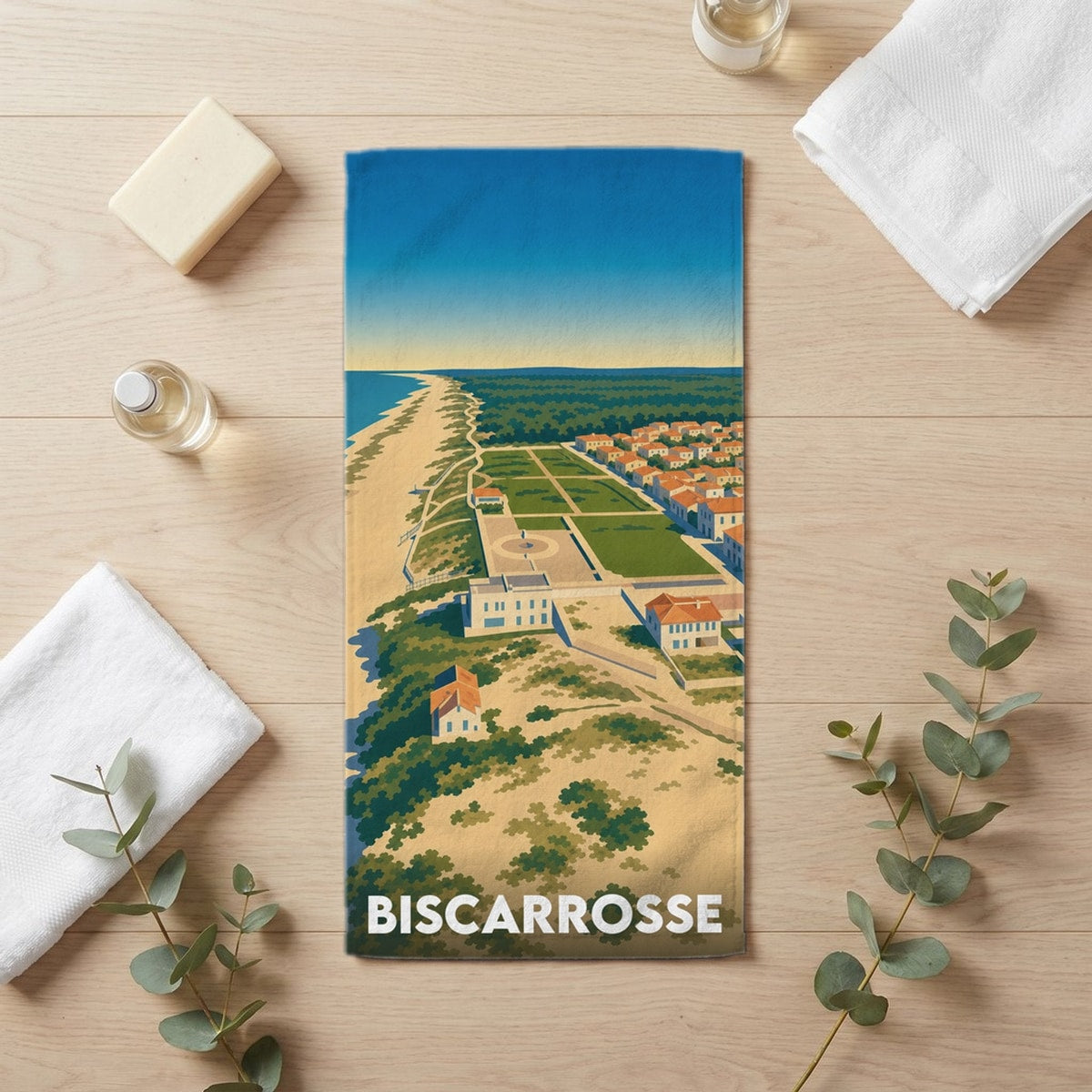Serviette de bain 30 cm x 60 cm souvenir de Biscarrosse