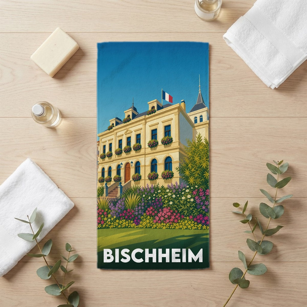 Serviette de bain 30 cm x 60 cm souvenir de Bischheim