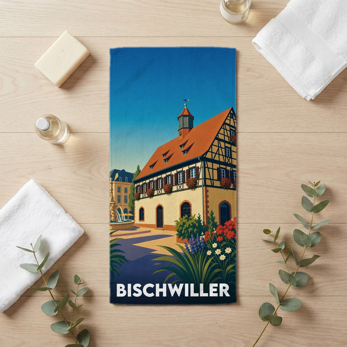 Serviette de bain 30 cm x 60 cm souvenir de Bischwiller