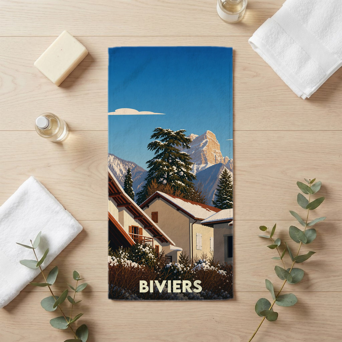 Serviette de bain 30 cm x 60 cm souvenir de Biviers