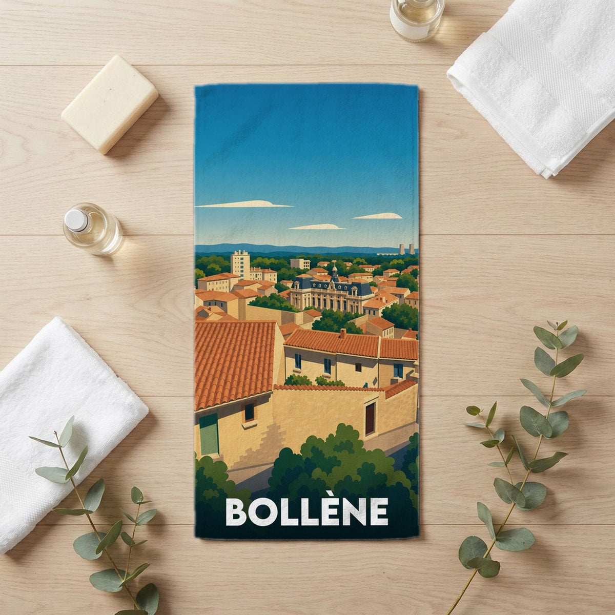 Serviette de bain 30 cm x 60 cm souvenir de Bollène
