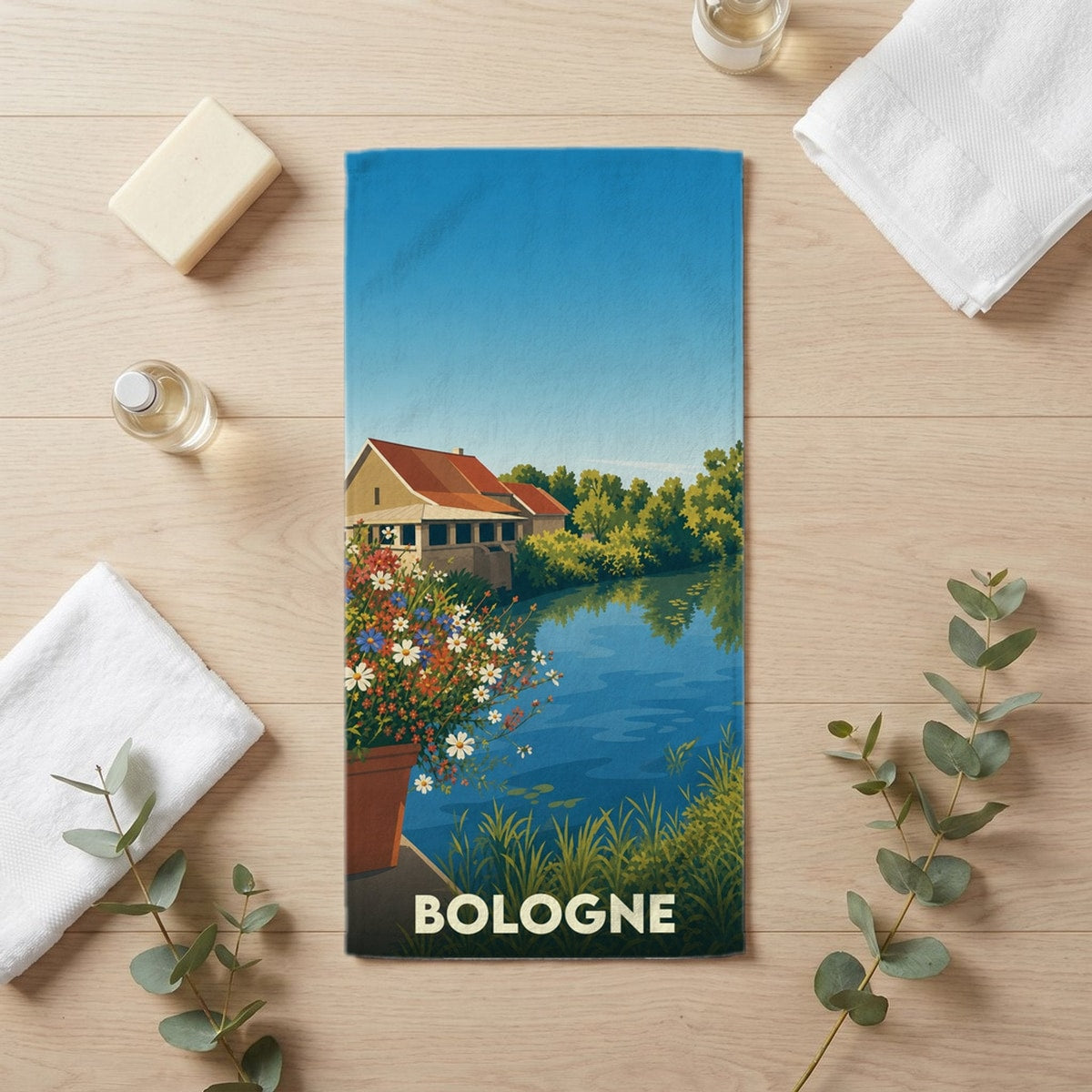 Serviette de bain 30 cm x 60 cm souvenir de Bologne