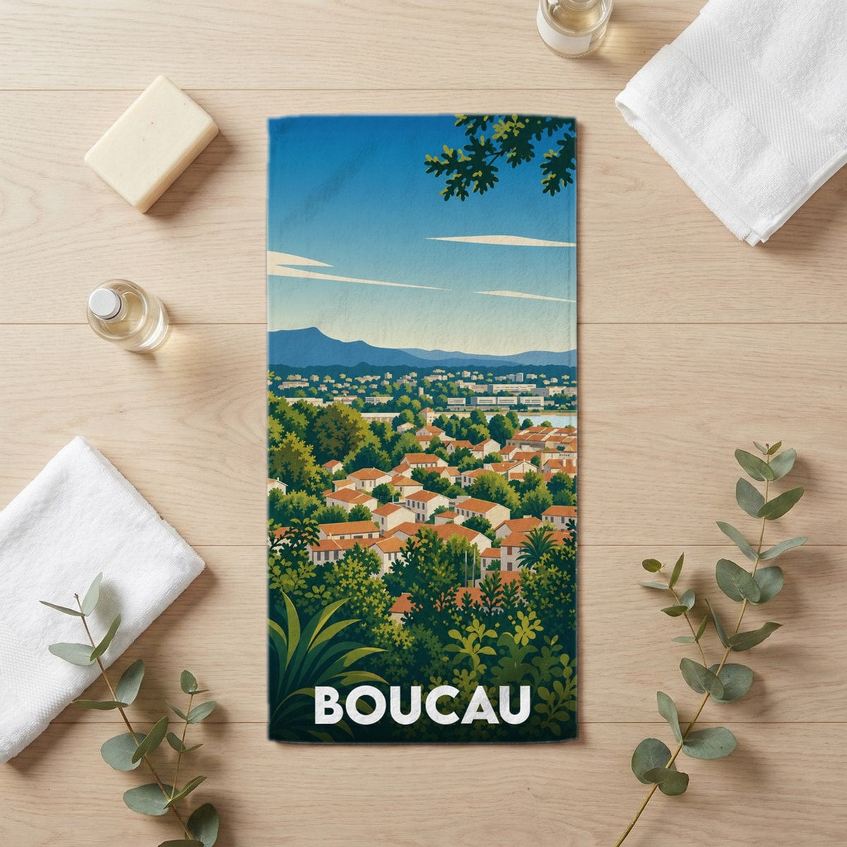 Serviette de bain 30 cm x 60 cm souvenir de Boucau