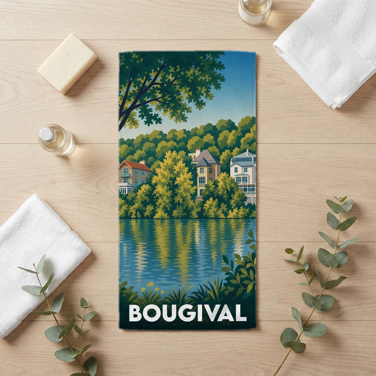 Serviette de bain 30 cm x 60 cm souvenir de Bougival