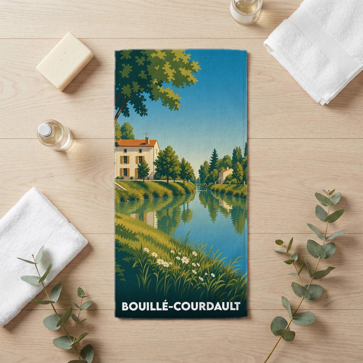 Serviette de bain 30 cm x 60 cm souvenir de Bouillé-Courdault
