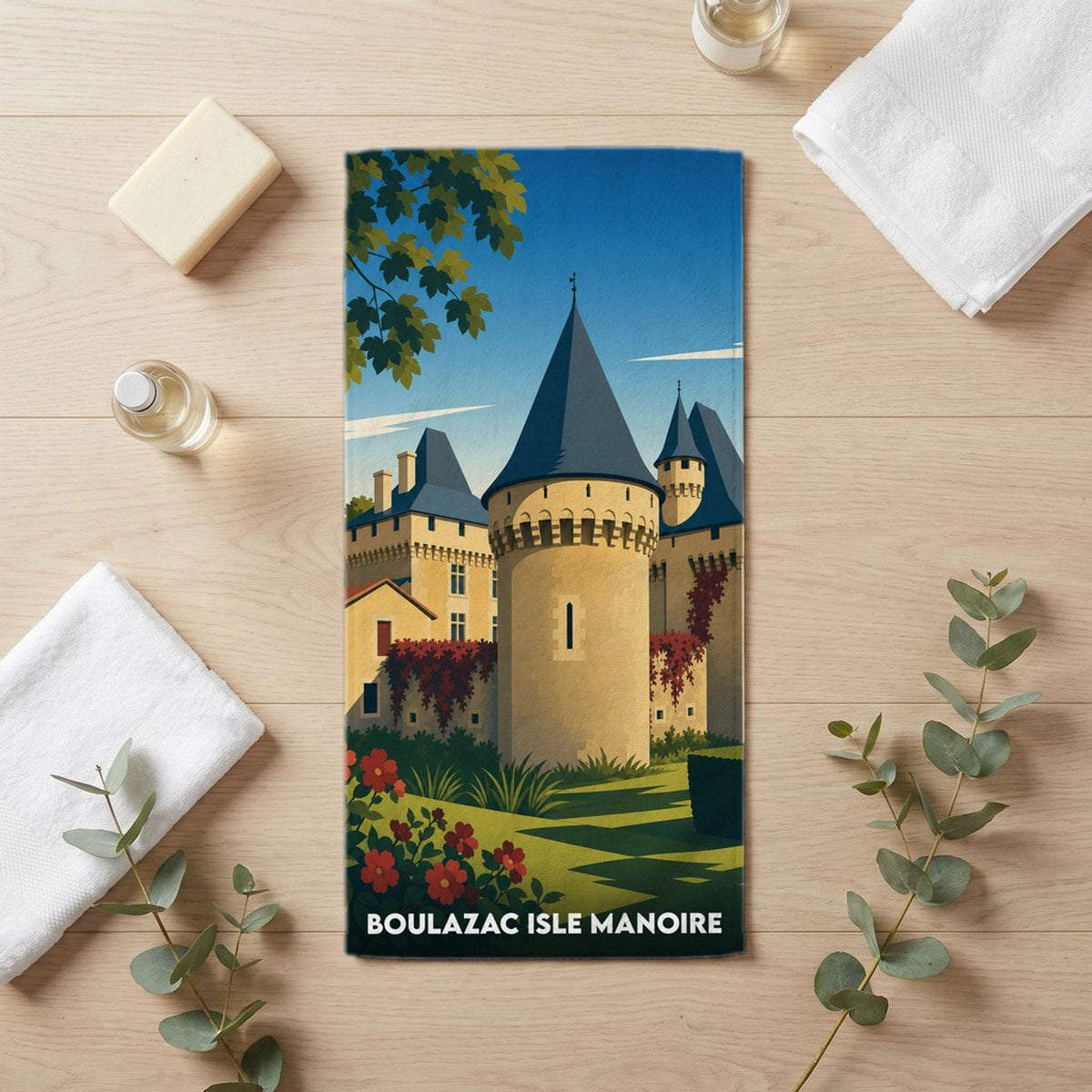 Serviette de bain 30 cm x 60 cm souvenir de Boulazac Isle Manoire