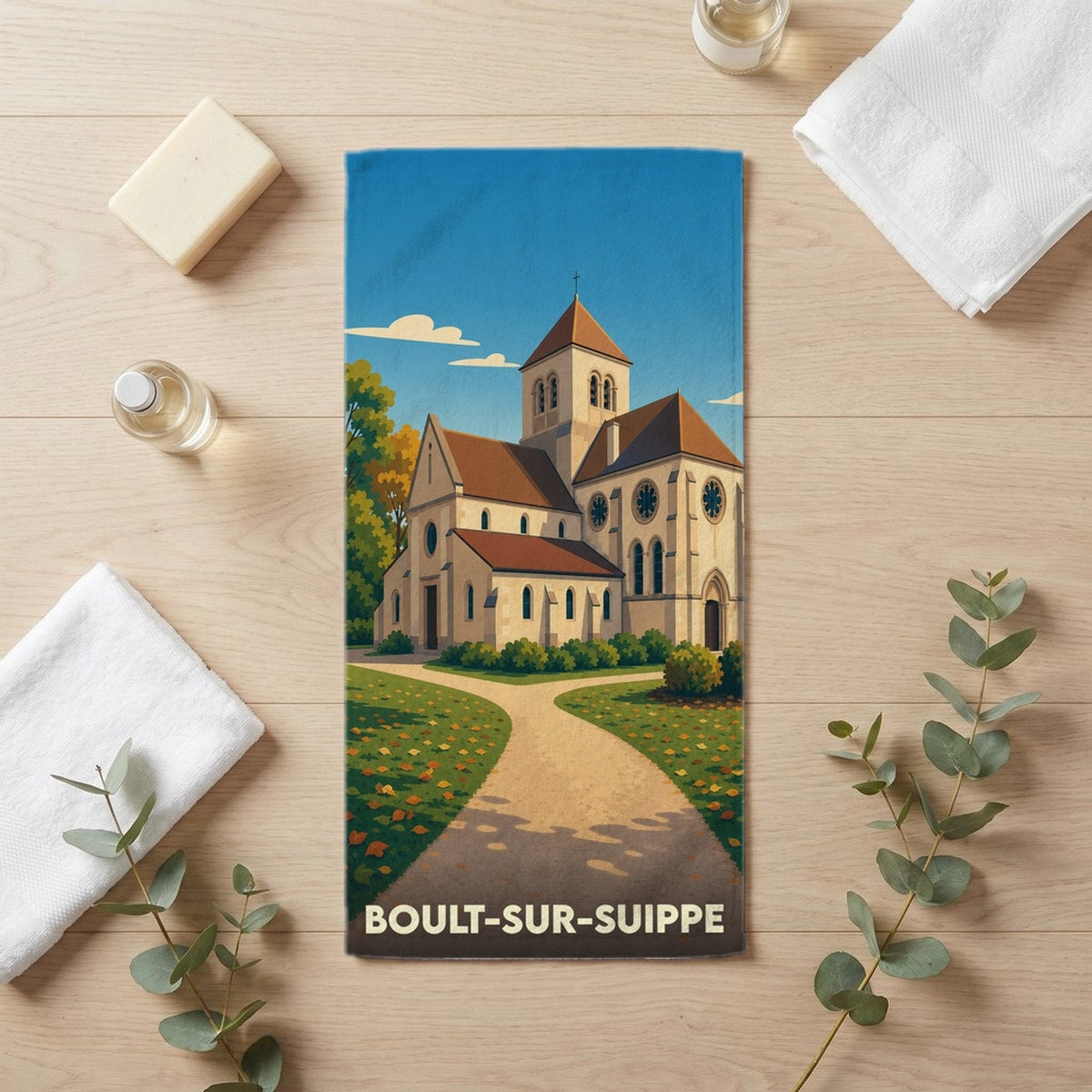 Serviette de bain 30 cm x 60 cm souvenir de Boult-sur-Suippe