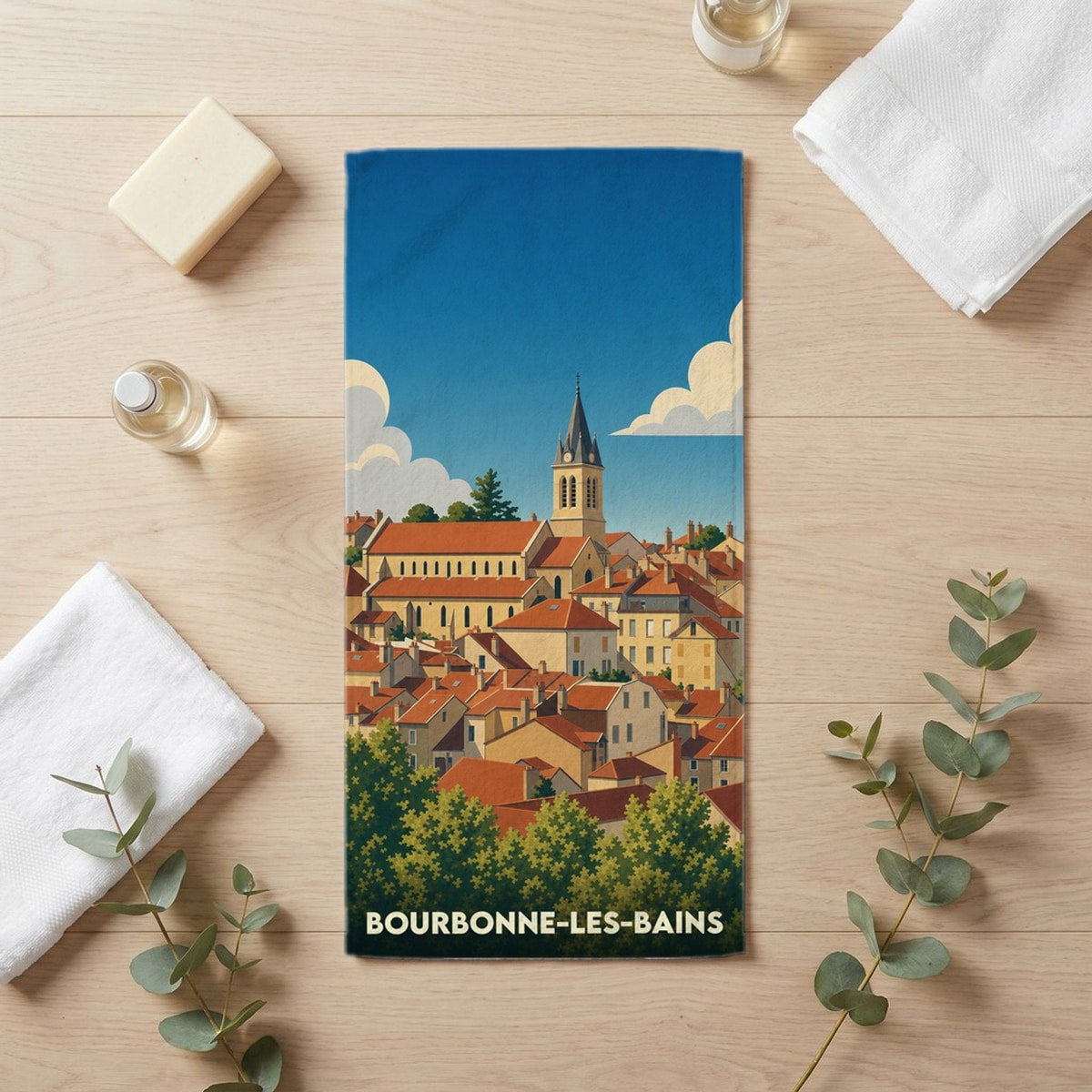 Serviette de bain 30 cm x 60 cm souvenir de Bourbonne-les-Bains