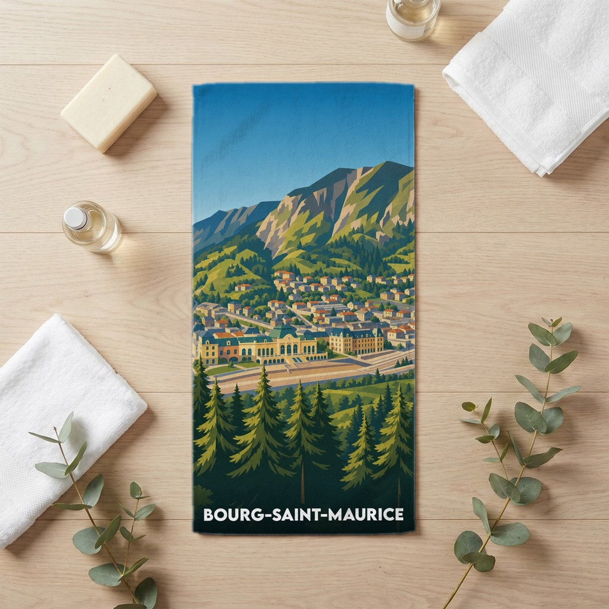 Serviette de bain 30 cm x 60 cm souvenir de Bourg-Saint-Maurice