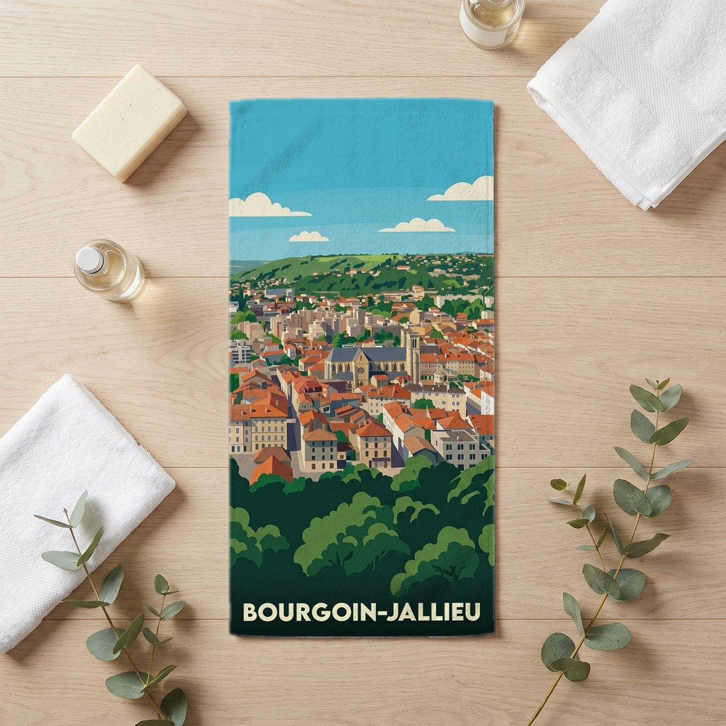 Serviette de bain 30 cm x 60 cm souvenir de Bourgoin-Jallieu