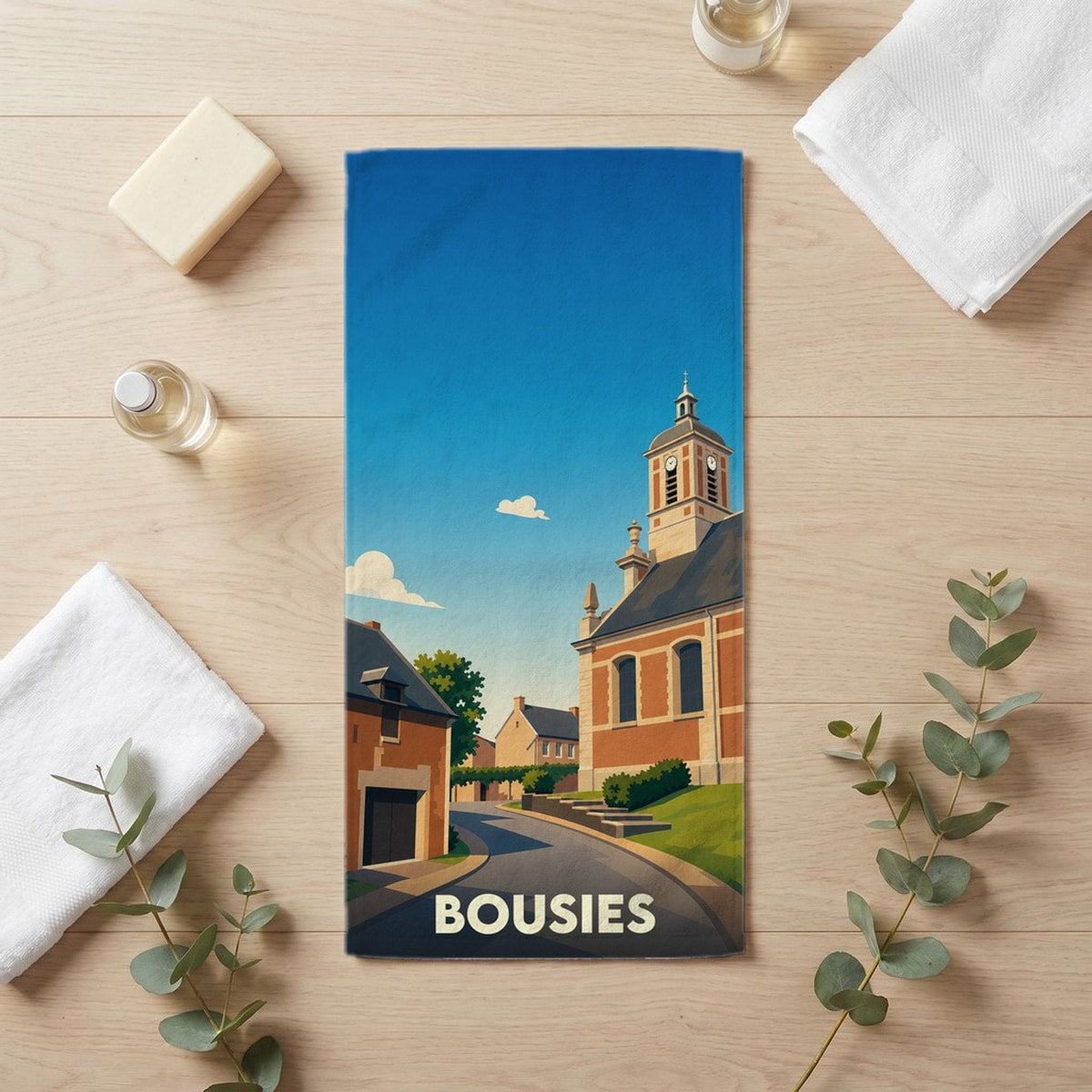 Serviette de bain 30 cm x 60 cm souvenir de Bousies