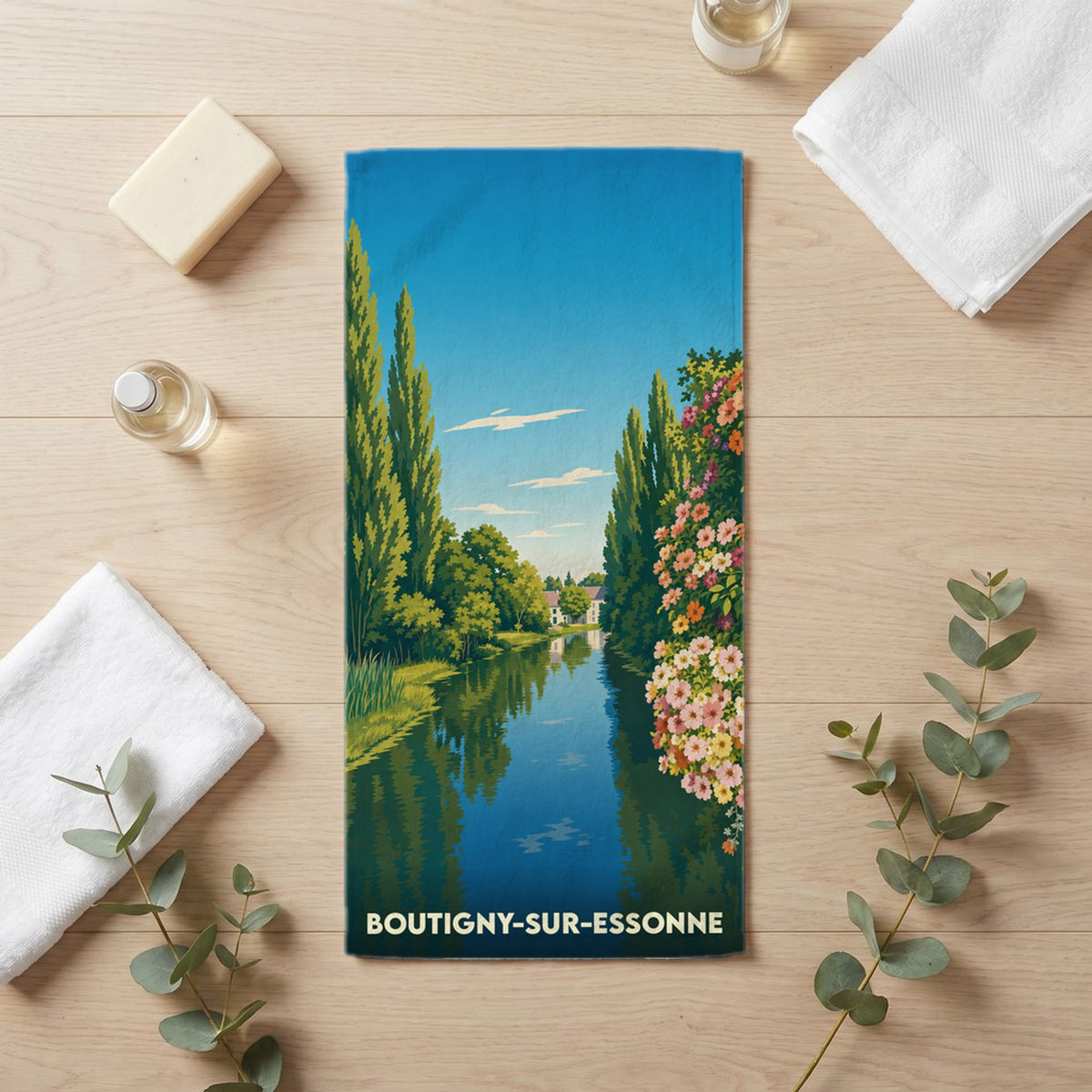 Serviette de bain 30 cm x 60 cm souvenir de Boutigny-sur-Essonne