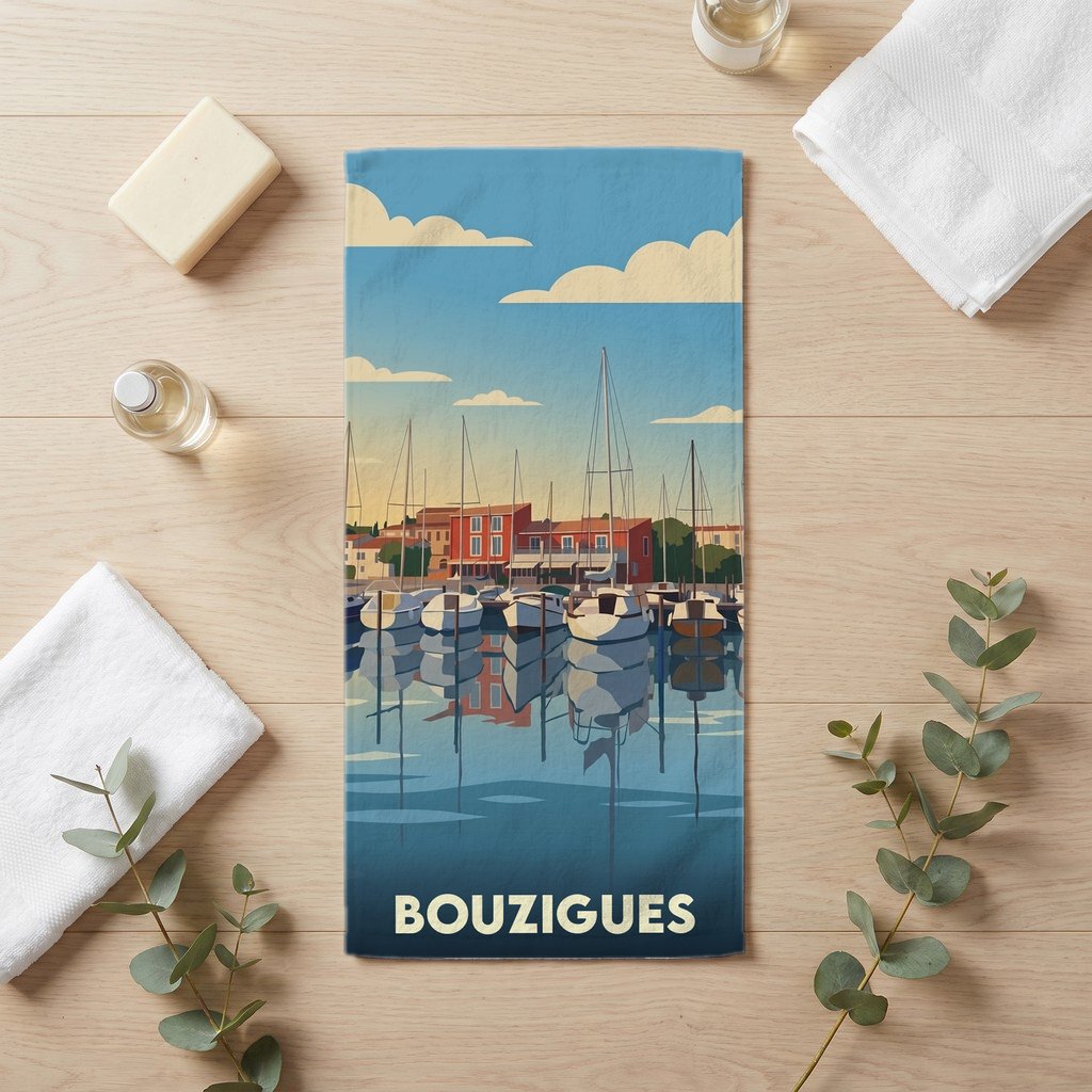 Serviette de bain 30 cm x 60 cm souvenir de Bouzigues