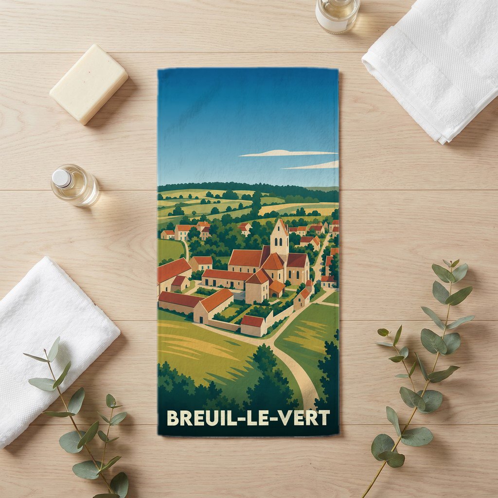 Serviette de bain 30 cm x 60 cm souvenir de Breuil-le-Vert