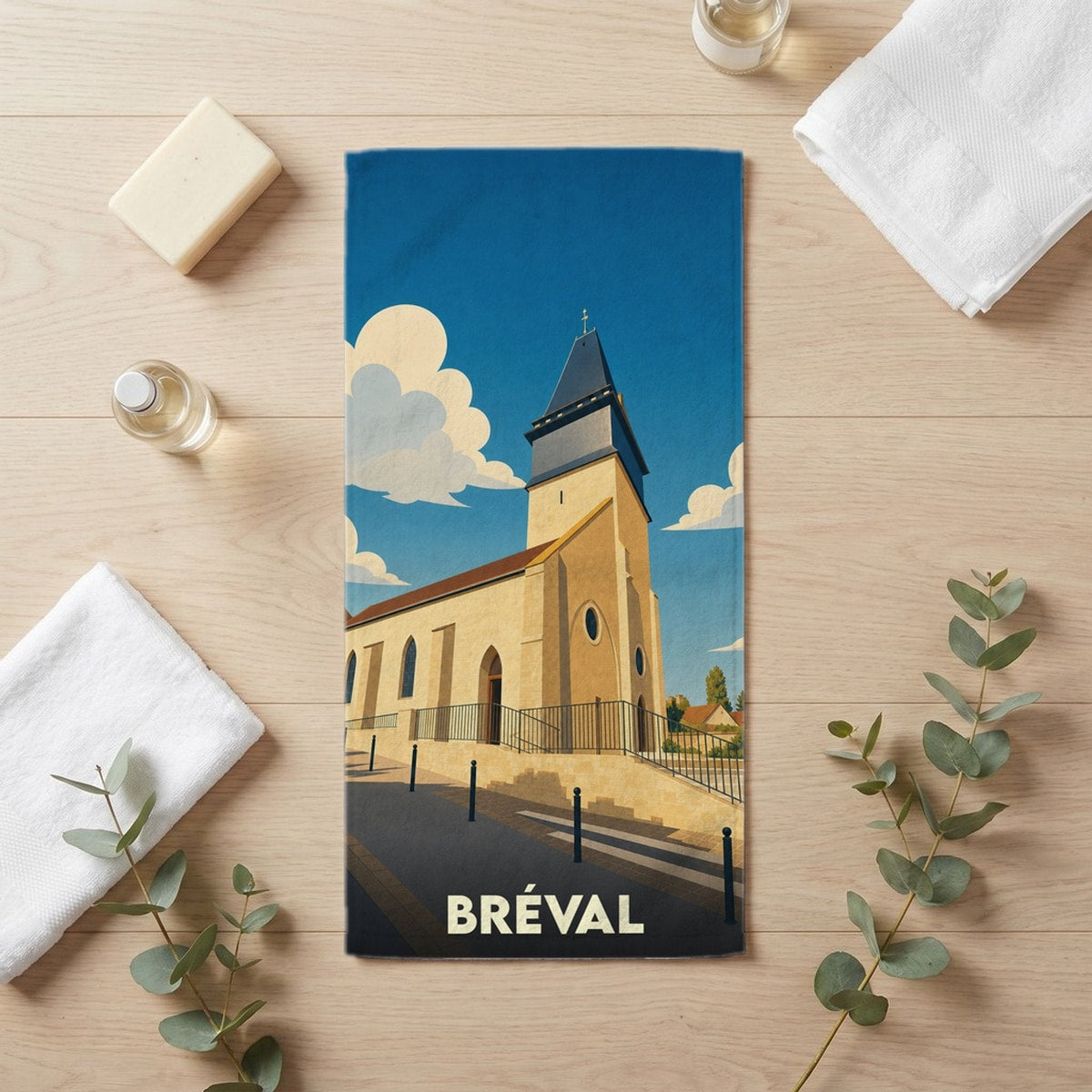 Serviette de bain 30 cm x 60 cm souvenir de Bréval