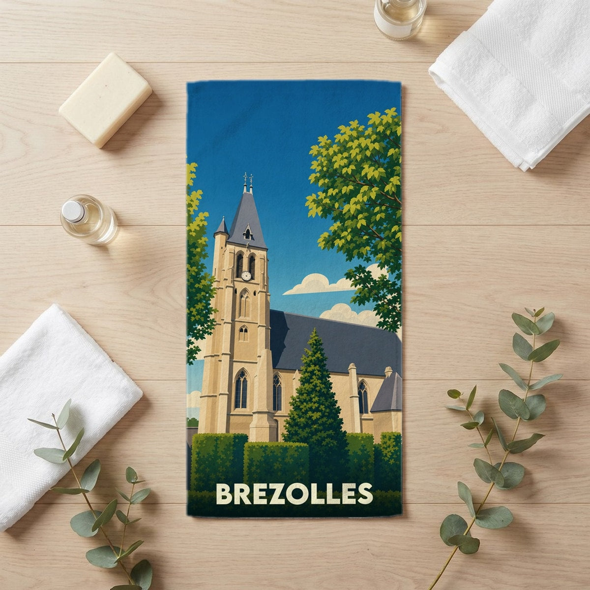 Serviette de bain 30 cm x 60 cm souvenir de Brezolles